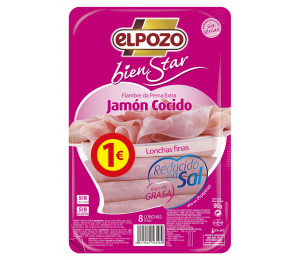 JAMON COCIDO BAJO SAL 90GRS (EL POZO) 1€